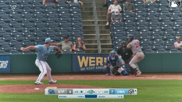 Jake Rucker homers (1) on a fly ball to left center field.