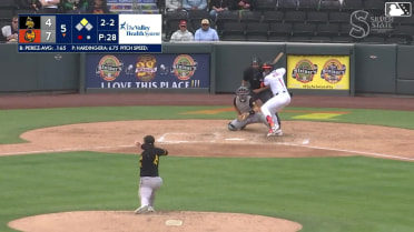 Junior Perez homers (4) on a fly ball to left center field. Brian Serven scores.