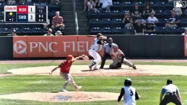 J.C. Escarra doubles (5) on a sharp line drive to right fielder Nate Eaton. George Lombard Jr. scores.