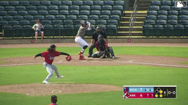 Charlie Pagliarini doubles (13) on a sharp fly ball to center fielder Brandon Winokur. Blake Rambusch scores.
