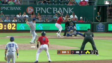 Jacob Berry out on a sacrifice fly to center fielder Homer Bush Jr. Graham Pauley scores.