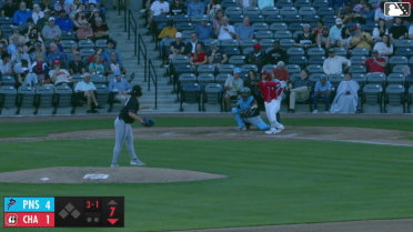 Shane Sasaki triples (3) on a fly ball to center fielder Dillon Lewis.