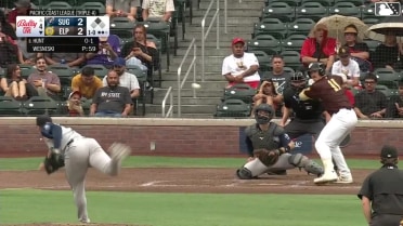 Blake Hunt singles on a ground ball to center fielder Jake Meyers. Marcos Castañon scores.