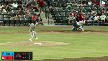 Julio Carreras doubles (3) on a line drive to right fielder Fenwick Trimble. Jay Allen II scores.
