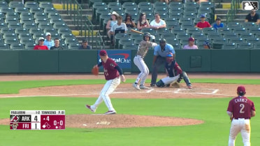 Charlie Pagliarini out on a sacrifice fly to left fielder Marcus Lee Sang. Bill Knight scores.