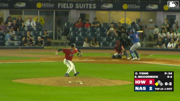 Chas McCormick singles on a ground ball to left fielder Jacob Hurtubise. Kevin Alcántara scores.