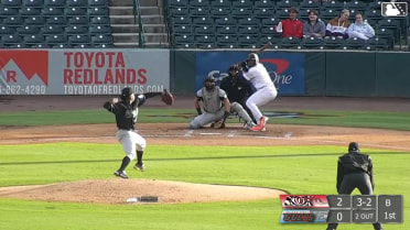 Cesar Quintas doubles (9) on a line drive to right fielder Justin DeCriscio. Ricardo Cova scores.