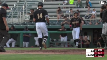Keegan McGovern homers to right field