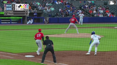 Ronny Mauricio doubles (8) on a fly ball to center fielder Nate Eaton. Nick Morabito scores. Ronny Mauricio out at 3rd on the throw, center fielder Nate Eaton to first baseman Romy Gonzalez to third baseman Tsung-Che Cheng.