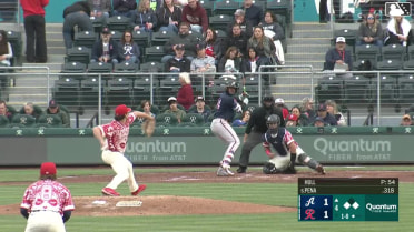 Manuel Pena out on a sacrifice fly to center fielder Victor Labrada. Tyler Locklear scores.