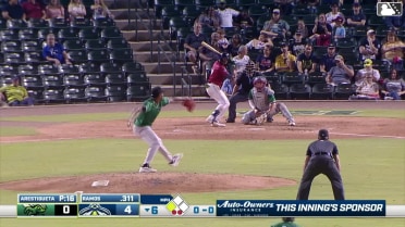 Henry Ramos singles on a line drive to center fielder Luis Guanipa. Jhosmmel Zue scores.