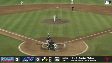 Carter Trice doubles (25) on a line drive to left fielder Colby Shade. Edgar Alvarez scores.