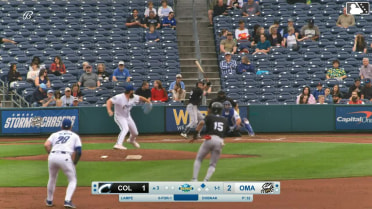 Joe Lampe singles on a ground ball to center fielder Drew Waters. Dayan Frias scores.