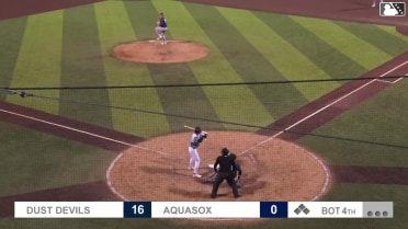 Josh Caron triples (1) on a ground ball to left fielder Jorge Ruiz.