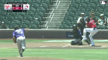 Marcos Castañon doubles (12) on a ground ball to left fielder Zac Veen. Nick Solak scores.