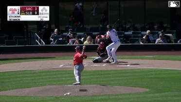 Trey Mancini homers (1) on a fly ball to left field.