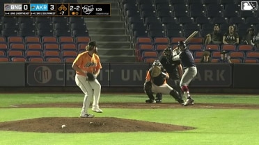 Kevin Parada singles on a line drive to first baseman Ralphy Velazquez, deflected by pitcher Magnus Ellerts.
