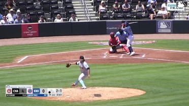 Carter Trice doubles (13) on a sharp line drive to center fielder Jay Allen II. Alex Ramírez scores.