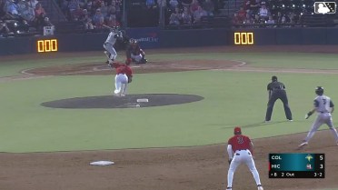 JC Vanek singles on a soft line drive to left fielder Paulino Santana. Sean Gamble scores.