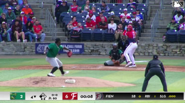 Gavin Fien singles on a line drive to right fielder Dallas Macias. Nick Peoples scores.