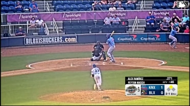 Alex Ramírez singles on a ground ball to right fielder Damon Keith. Dom Krupinski scores.