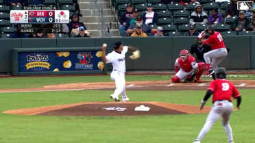 Nick Raposo singles on a soft ground ball to second baseman Kyle DeBarge, deflected by pitcher Jose Olivares. Caleb Cali scores. Throwing error by pitcher Jose Olivares.