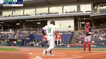 Kyle Karros hits a solo homer during a rehab