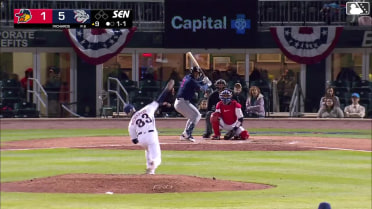 Wenceel Pérez homers (1) on a fly ball to right center field.