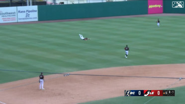Tyler Robertson makes a diving catch in left field