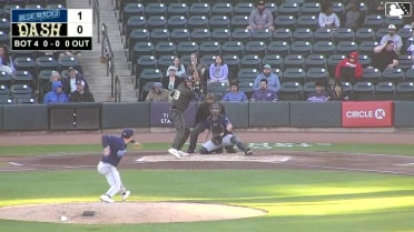 George Wolkow doubles (5) on a sharp fly ball to center fielder Elijah Green. Ryan Burrowes scores.
