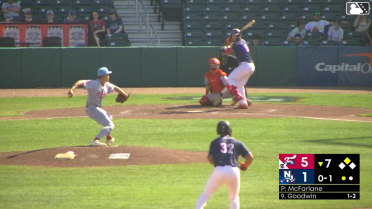 Nick Goodwin doubles (4) on a line drive to right fielder Austin Murr. Jorge Burgos scores.