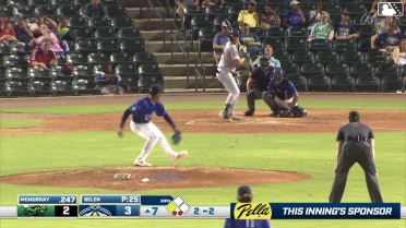 Cooper McMurray doubles (14) on a fly ball to left fielder Roni Cabrera. Juan Mateo scores.