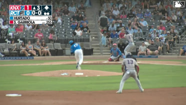 Andy Garriola singles on a sharp ground ball to right fielder Jake Thompson. Alex Ramírez scores.