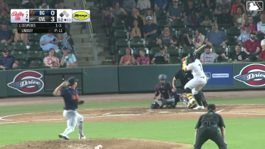 Yoeilin Cespedes singles on a line drive to center fielder Connor Hujsak. Justin Gonzales scores.