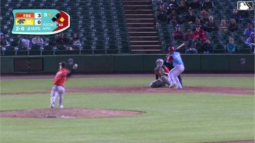 Luis Caicuto doubles (5) on a sharp line drive to left fielder Ike Irish. Tyler Pettorini scores.