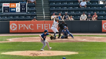 Yanquiel Fernández strikes out on a foul tip.