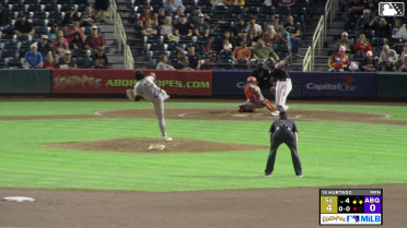 Chad Stevens out on a sacrifice fly to right fielder Raudi Rodriguez. Sterlin Thompson scores.