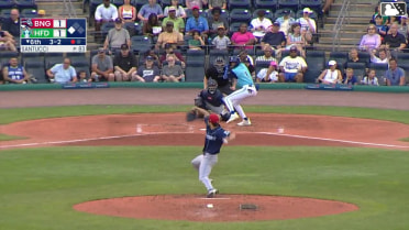 Dyan Jorge singles on a ground ball to left fielder Nick Lucky. Andy Perez scores.