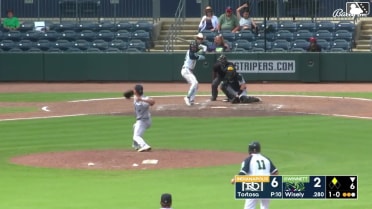 Brett Wisely doubles (29) on a line drive to left fielder Robert Hassell III. Jordan Groshans scores.