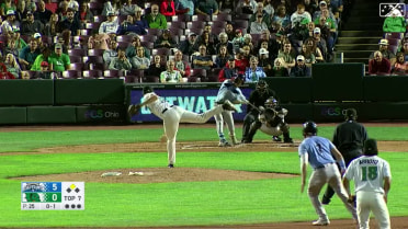 Jake Fox blasts his third home run to right field