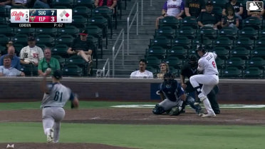 Nick Solak doubles (7) on a line drive to left fielder Joey Loperfido. Pablo Reyes scores.