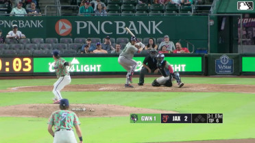 Drake Baldwin homers (1) on a fly ball to right field.
