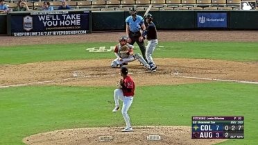 Jhosmmel Zue singles on a ground ball to left fielder Michael Martinez. Stone Russell scores.
