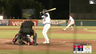 Braedon Karpathios doubles (16) on a line drive to right fielder Won-Bin Cho. Jake Cunningham scores.