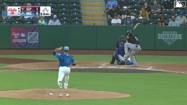 Marcos Castañon doubles (17) on a sharp line drive to center fielder Zach Ehrhard. Nick Solak scores.