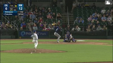 Milan Tolentino doubles (8) on a sharp line drive to center fielder Justin Dean. Angel Genao scores.
