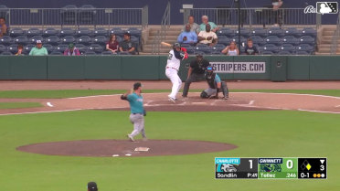 Rowdy Tellez doubles (11) on a line drive to left fielder Dustin Harris. Nacho Alvarez Jr. scores.