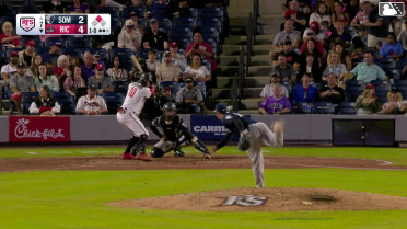 Charlie Szykowny reaches on a ground ball to second baseman Marco Luciano. Official Scorer ruling pending. Scott Bandura scores.