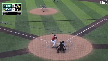 Axel Sanchez doubles (5) on a line drive to left fielder Walker Martin. Carter Dorighi scores.
