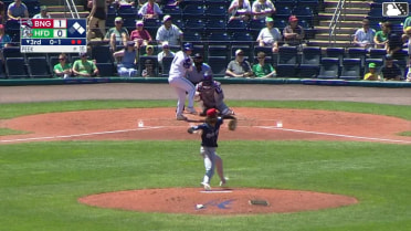 Jack O'Dowd doubles (6) on a sharp line drive to right fielder Matt Rudick. GJ Hill scores. Roc Riggio to 3rd.